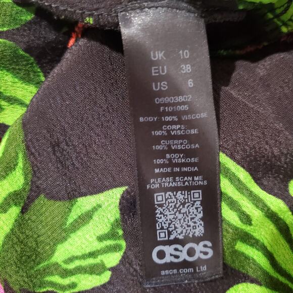 ASOS Ruffle Front Wrap Maxi Cami Dress in Bold Floral Women's Size 6 Black Pink - Picture 9 of 11